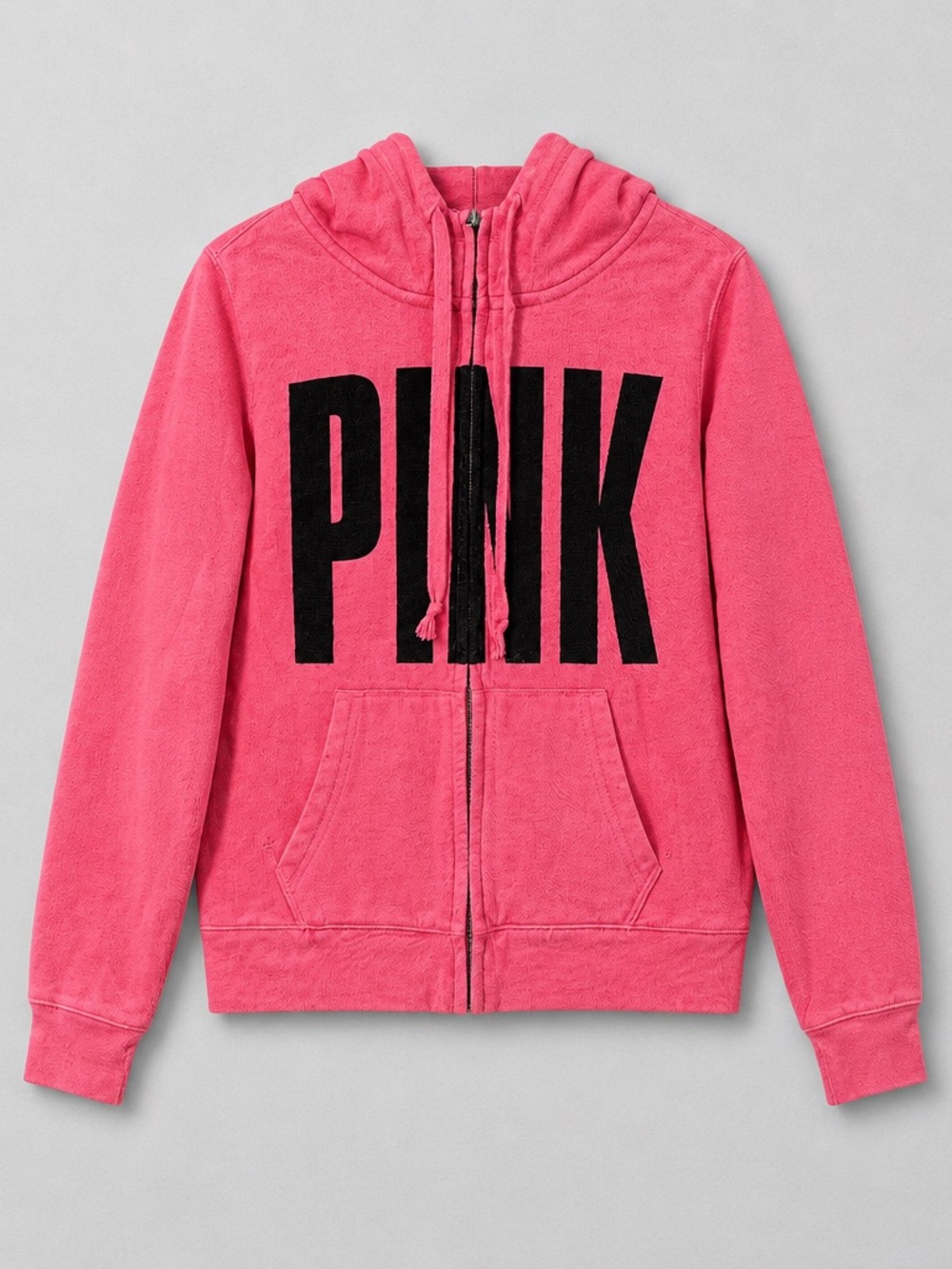 PINK Victoria's Secret Hot Pink Zip-Up Hoodie with Black Logo